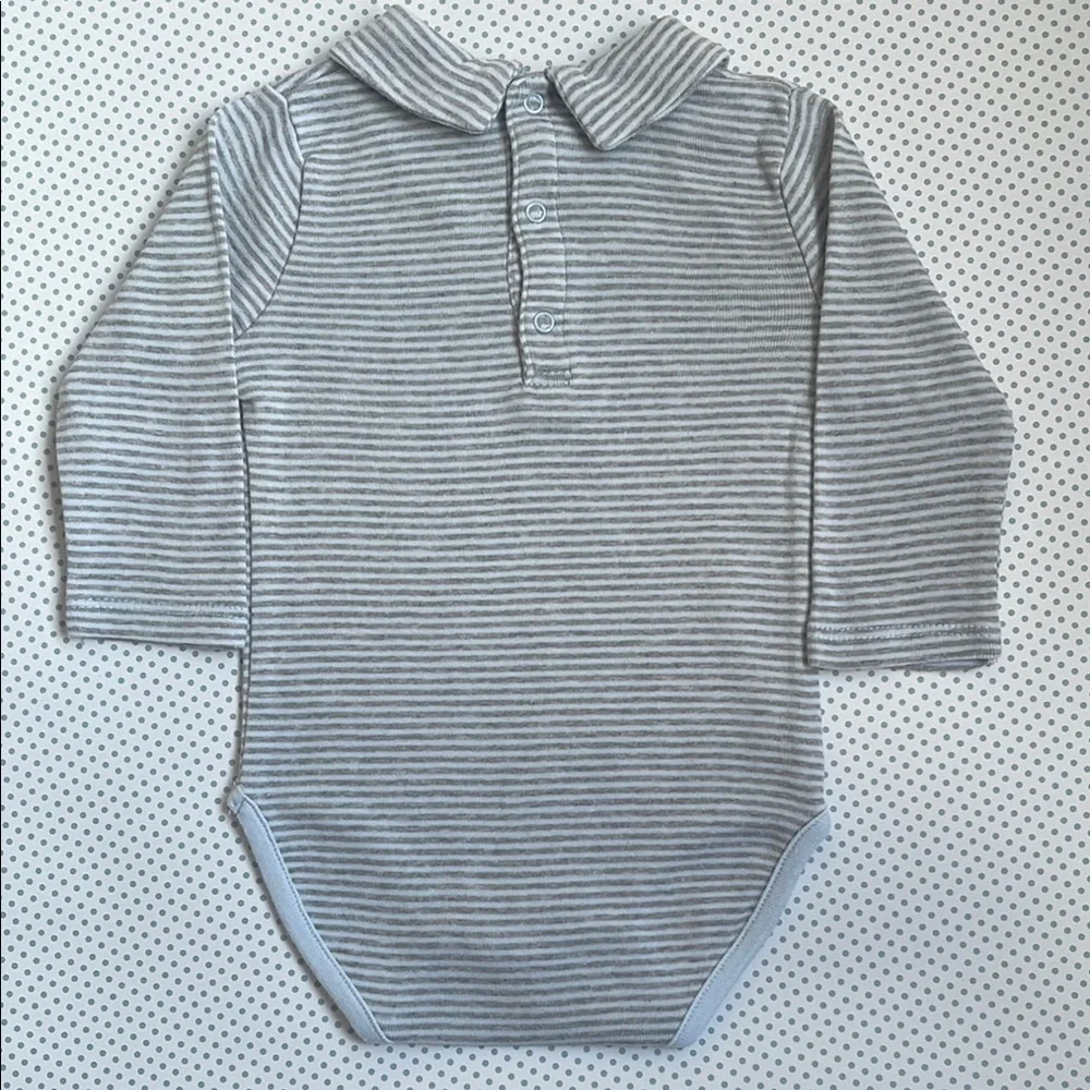 Zara Blue & Gray Striped Bodysuit with Peter Pan Collar